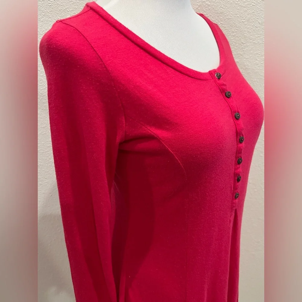 *AS IS* Free People Beach Miles‎ Of Henley Mini Dress Medium Pink Long Sleeve
